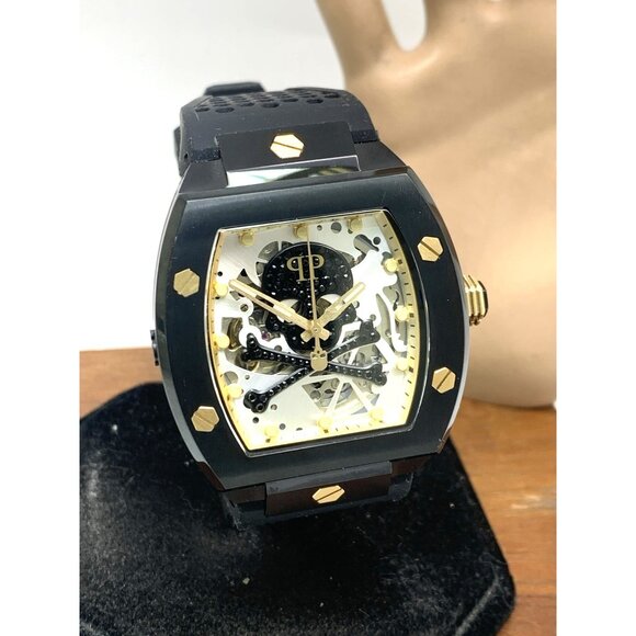 Philipp Plein Mens Watch PWBAA0521 Skull Automatic Silver Black Rubber Band 44mm - Picture 14 of 15